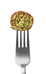 Photo of Delicious falafel ball and fork isolated on white