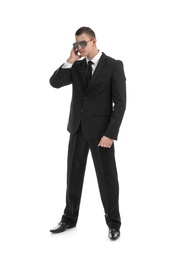 Photo of Male security guard in uniform on white background