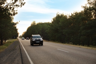 Photo of Beautiful view of asphalt highway with traffic. Road trip