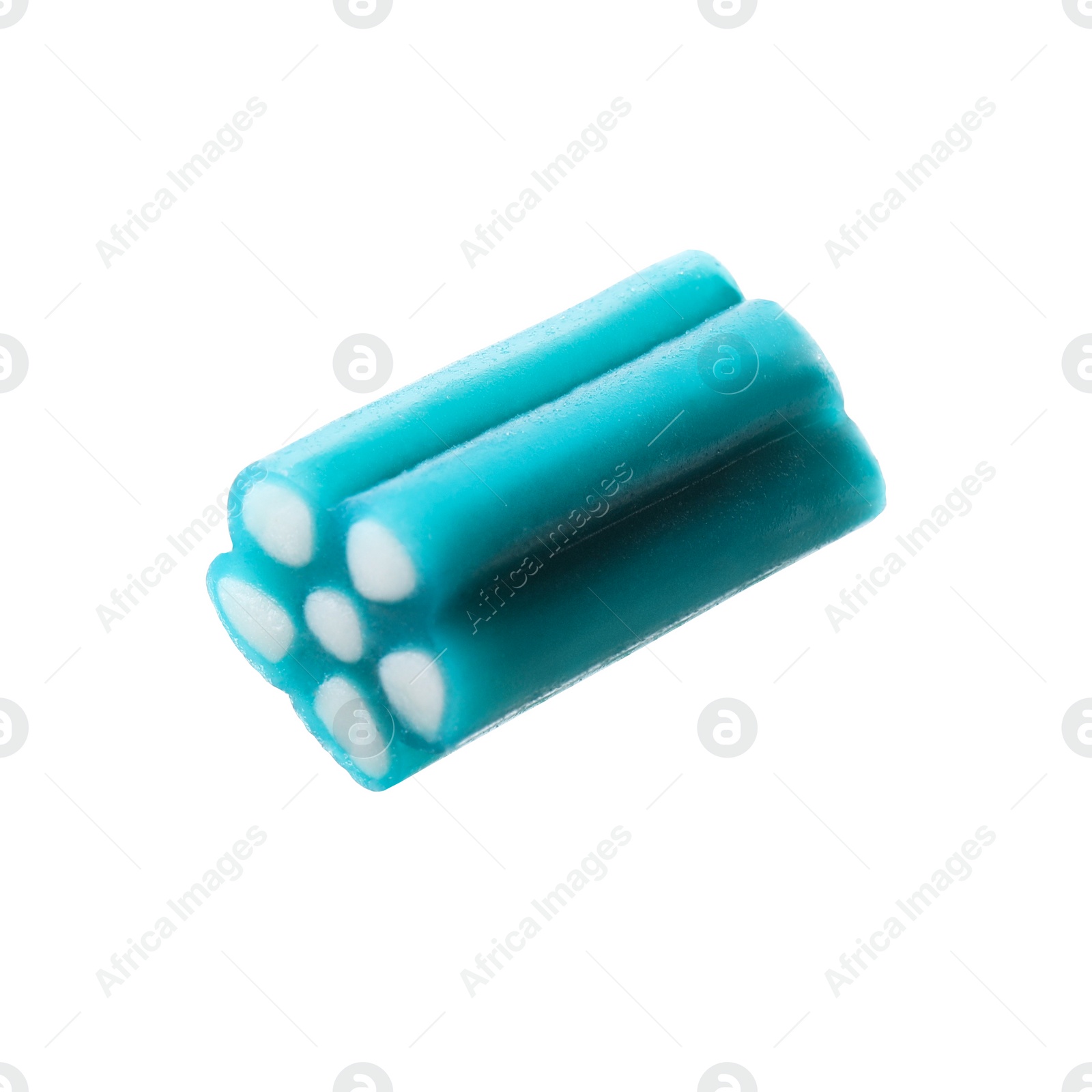 Photo of Blue sweet jelly candy on white background