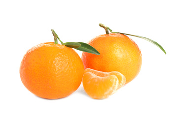 Photo of Fresh ripe juicy tangerines isolated on white