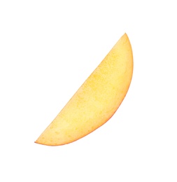 Photo of Fresh juicy mango slice on white background