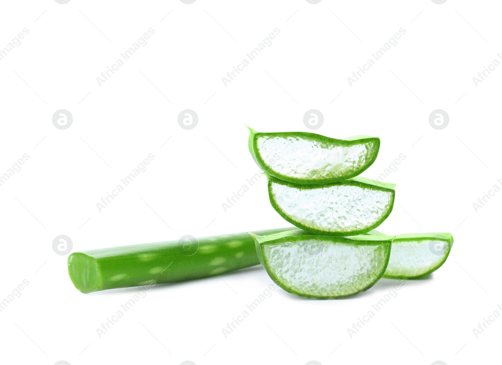 Photo of Aloe vera slices on white background