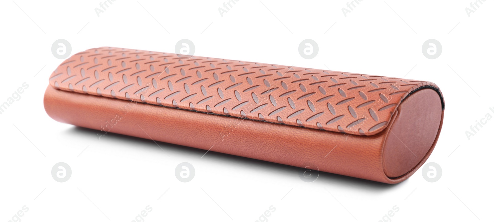 Photo of Brown leather glasses case isolated on white