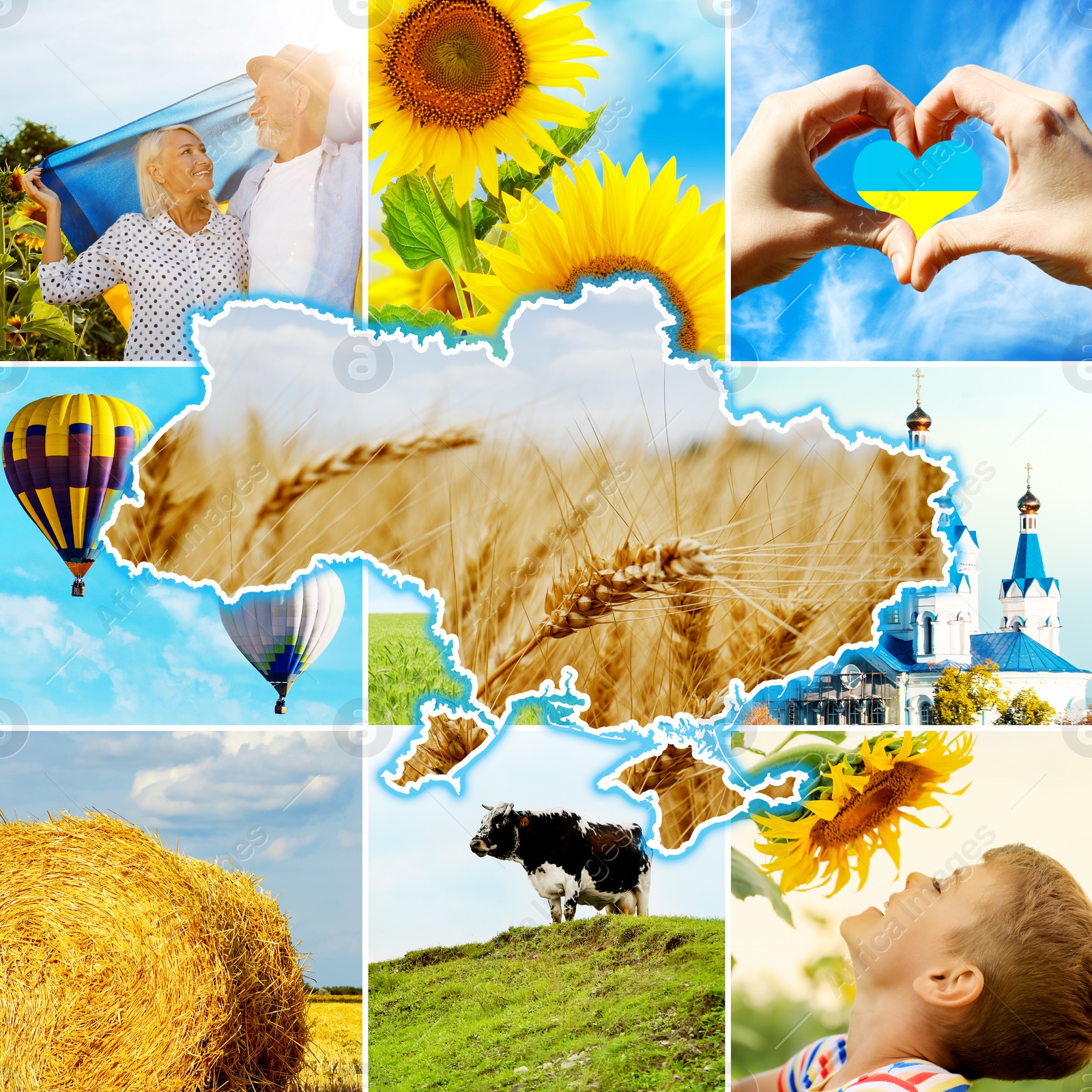 Image of Collage with different beautiful photos devoted to Ukrainian culture