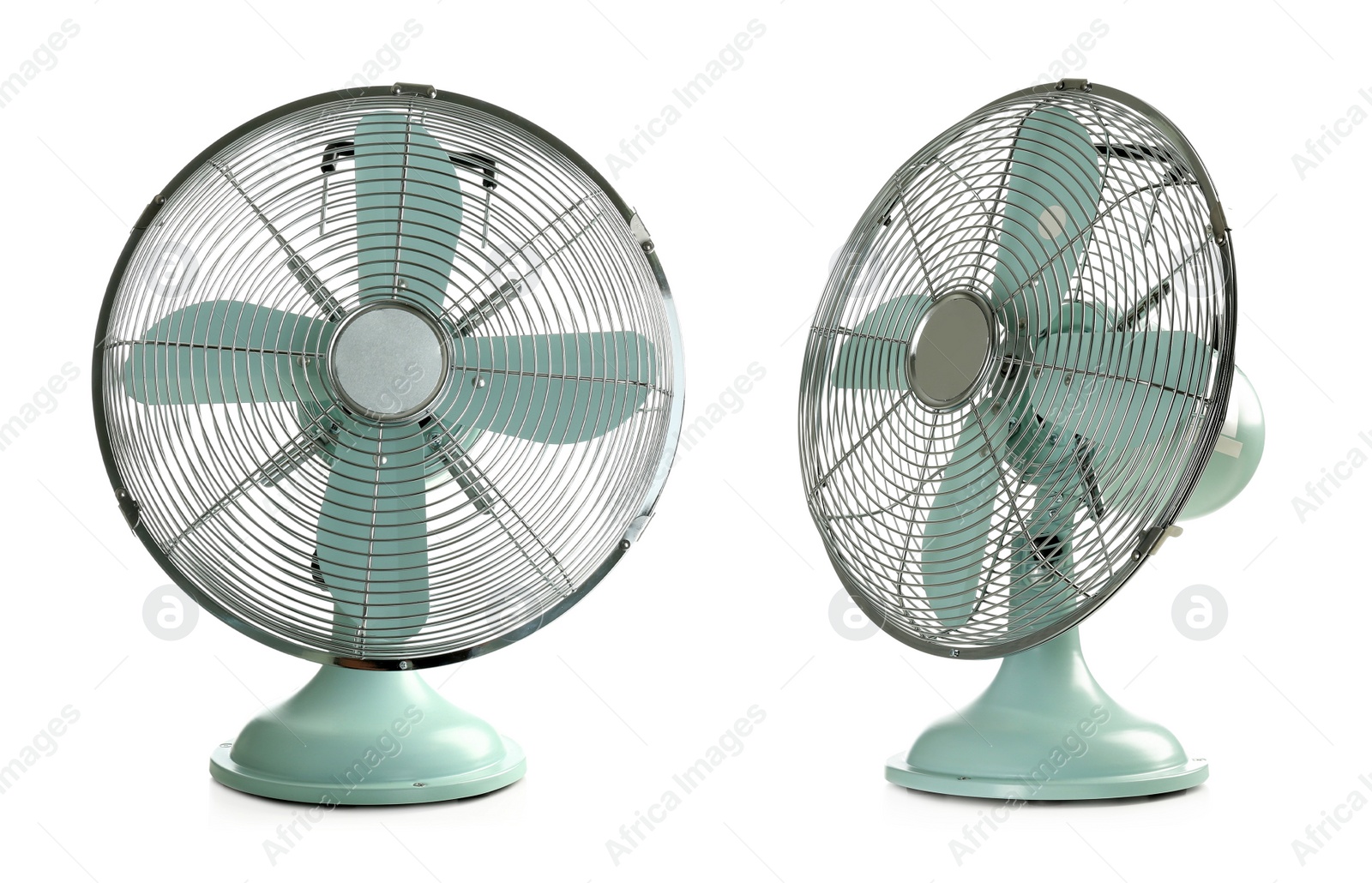 Image of Fan on white background, collage with views from different sides