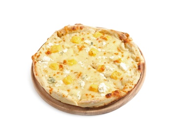 Hot cheese pizza Margherita on white background