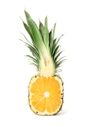 Image of Genetically modified pineapple with orange on white background