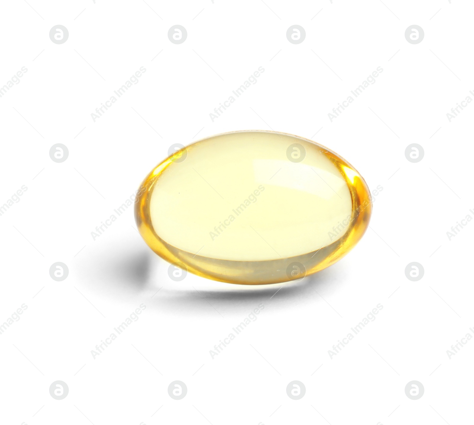 Photo of Cod liver oil pill on white background