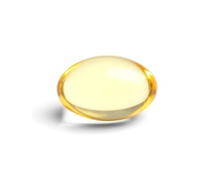 Cod liver oil pill on white background