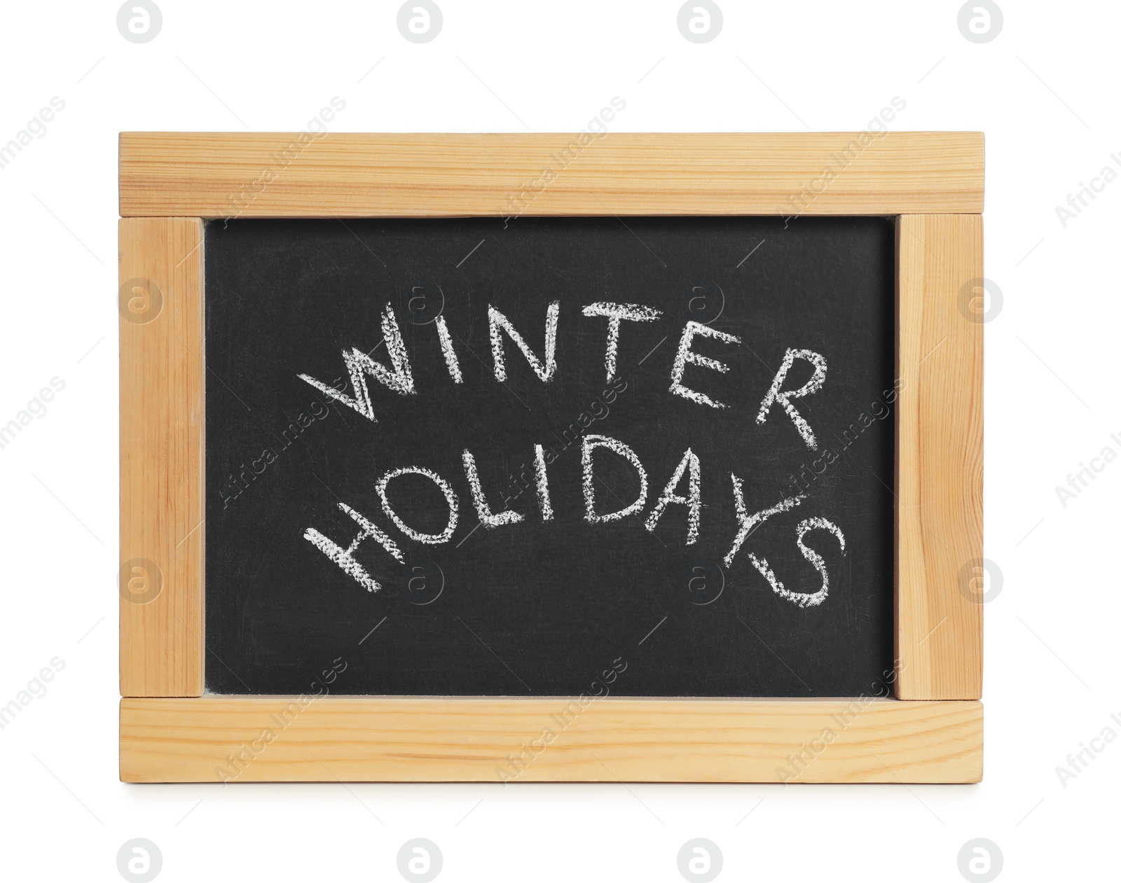 Photo of Blackboard with text Winter Holidays isolated on white