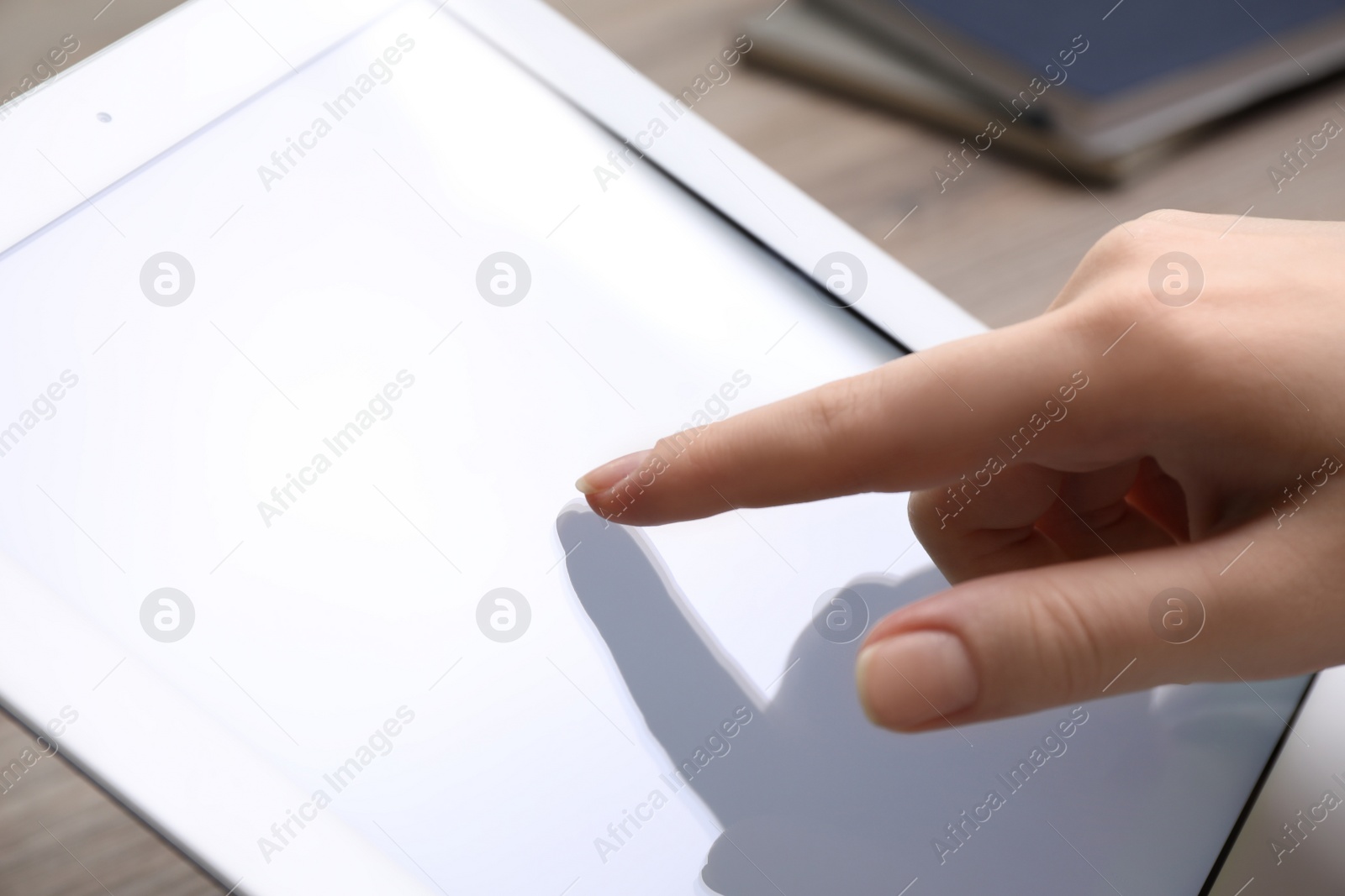 Photo of Woman using new modern tablet, closeup view