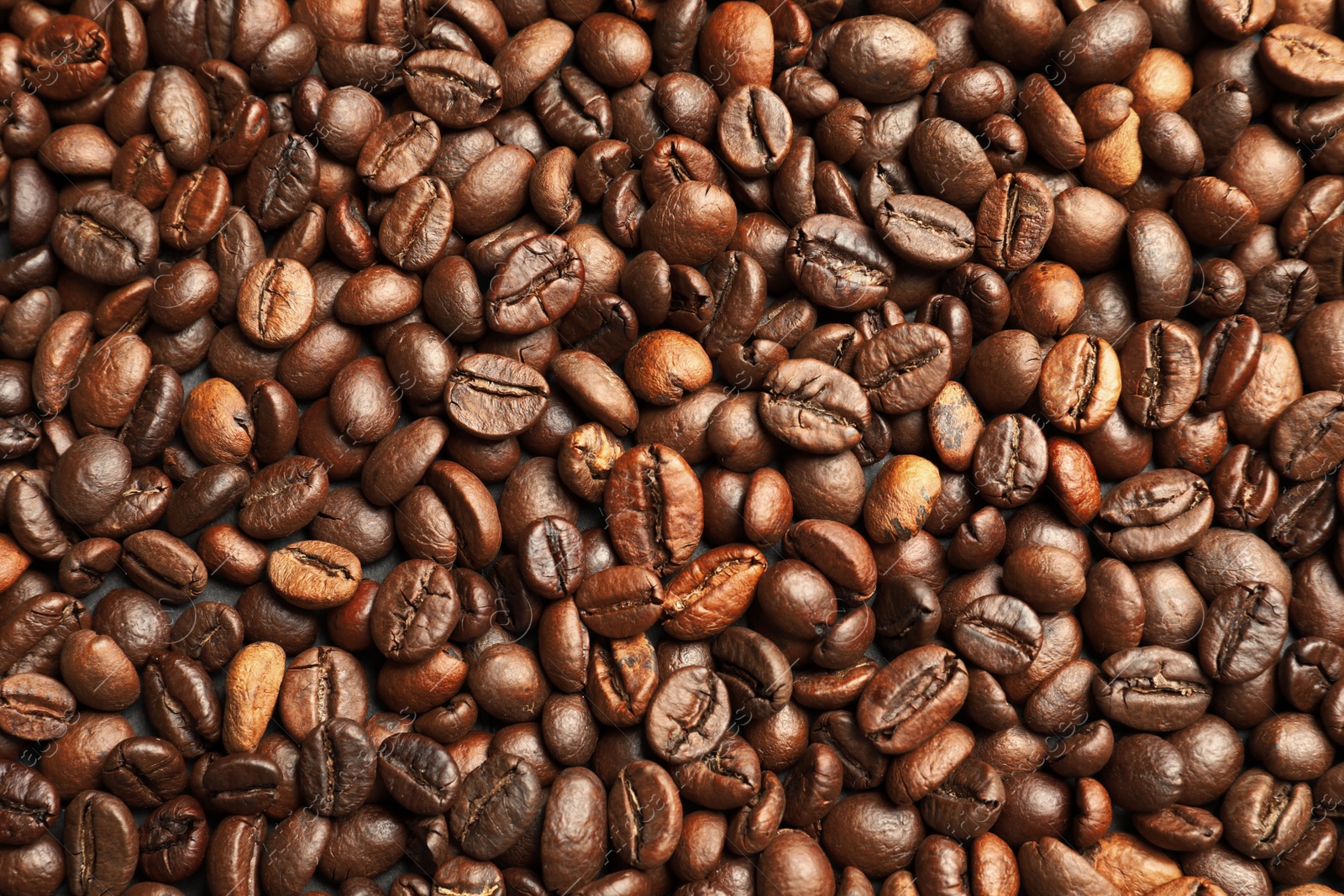 Photo of Roasted coffee beans as background, top view