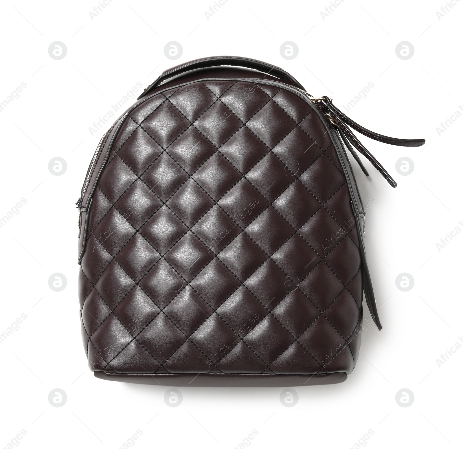 Photo of Elegant brown women's backpack isolated on white, top view