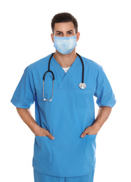Doctor in medical mask on white background