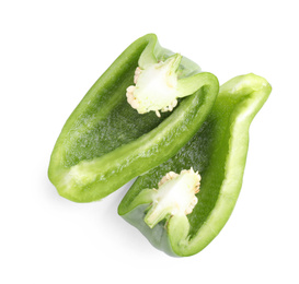 Cut green bell pepper isolated on white, top view