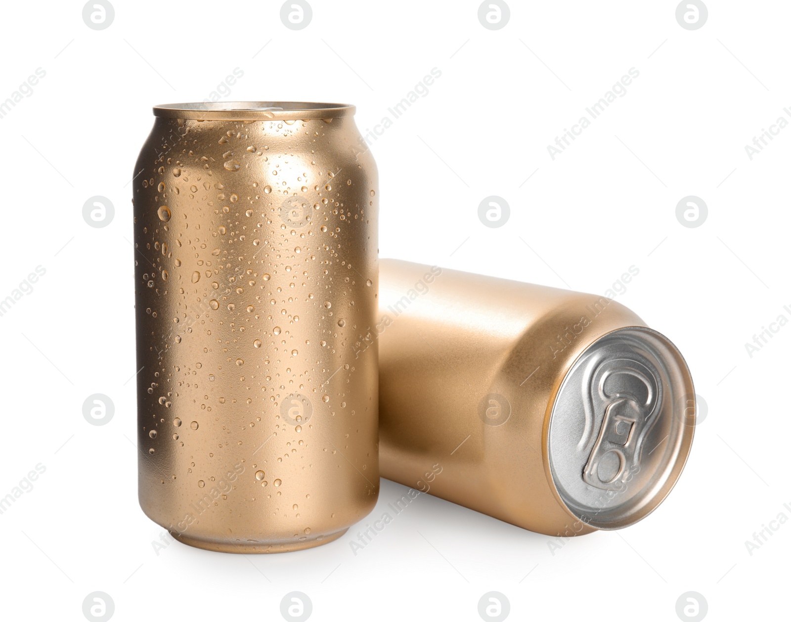 Photo of Aluminium cans of beverage on white background