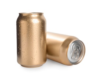 Photo of Aluminium cans of beverage on white background