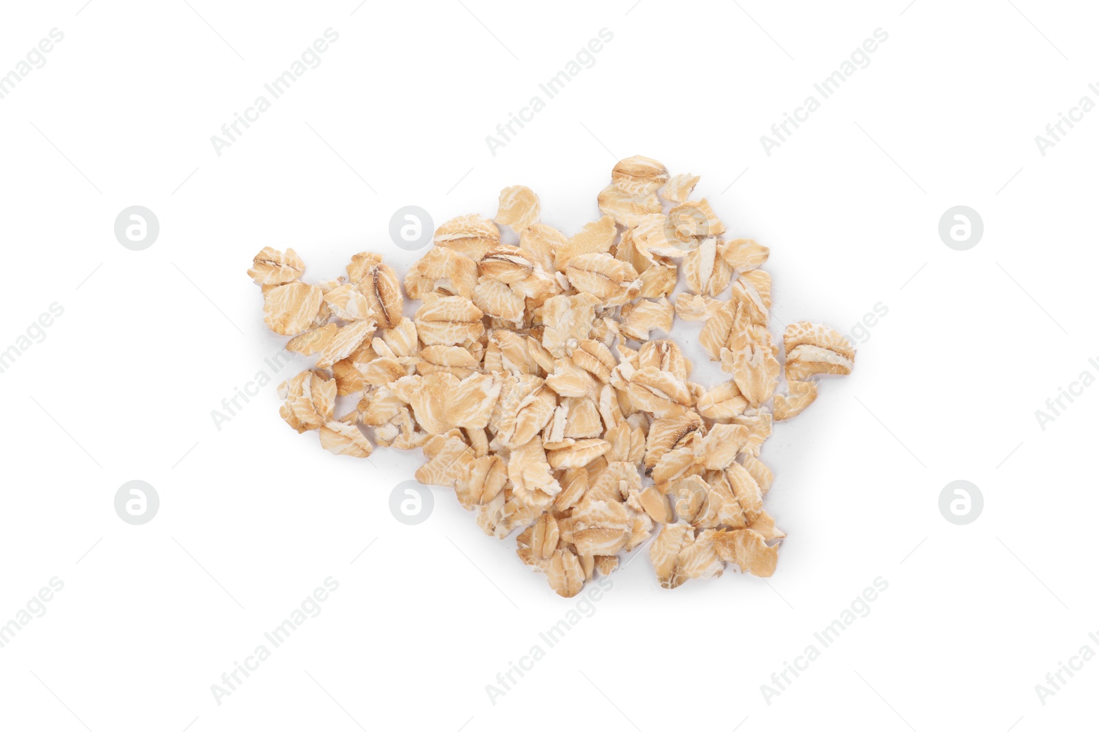 Photo of Pile of oatmeal isolated on white, top view