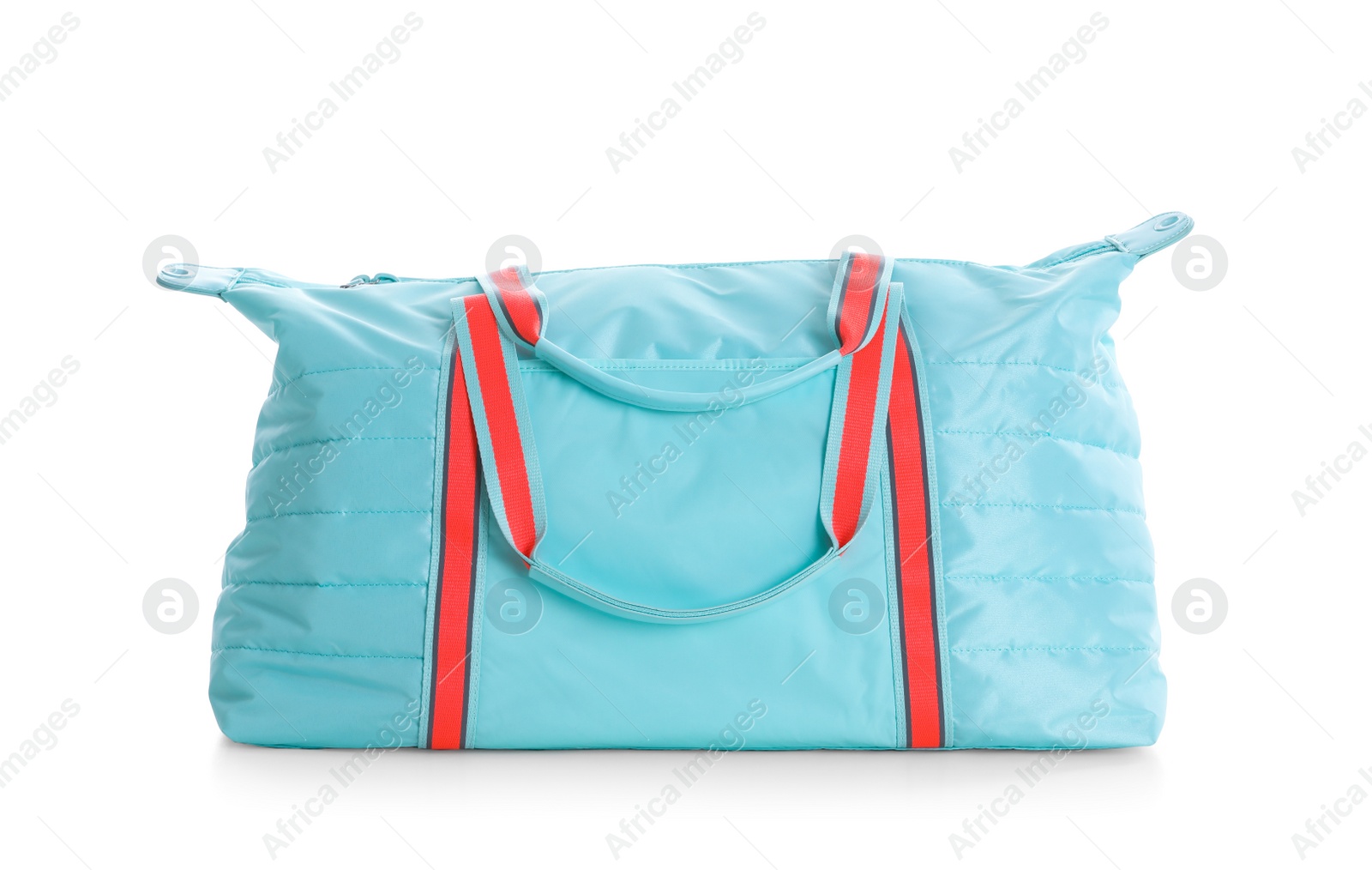 Photo of Stylish bright sports bag on white background