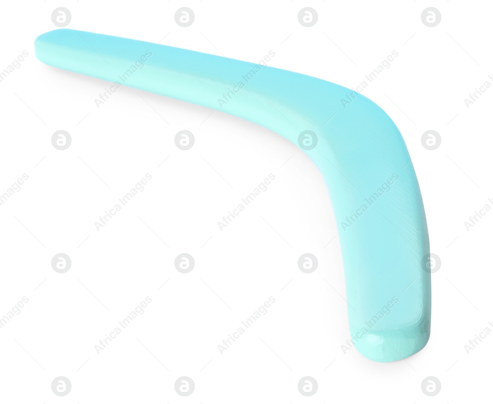 Photo of Turquoise boomerang isolated on white. Outdoors activity