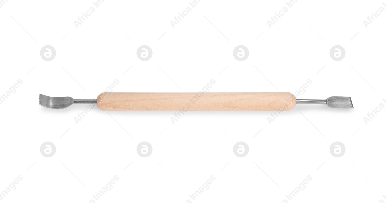 Photo of One wooden clay crafting tool isolated on white, top view