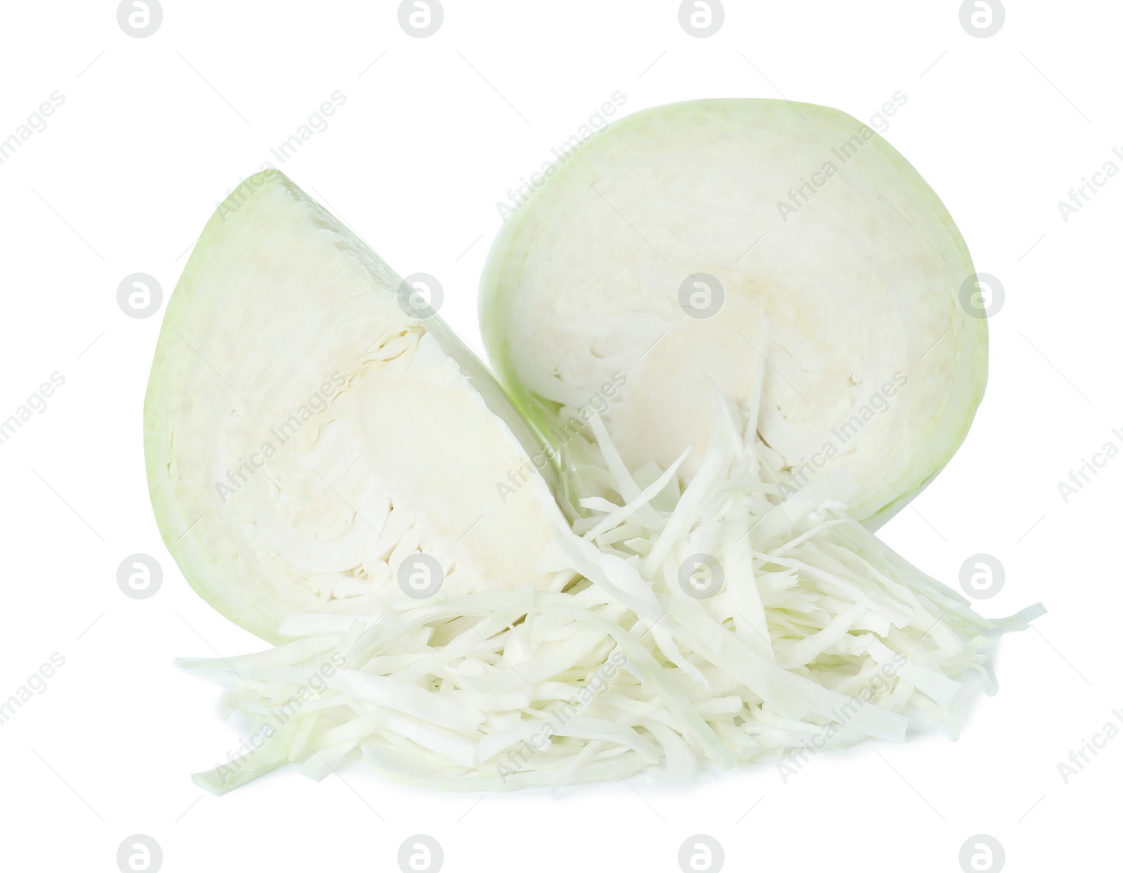 Photo of Tasty fresh ripe cabbages isolated on white