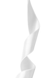 Image of One white satin ribbon isolated on white