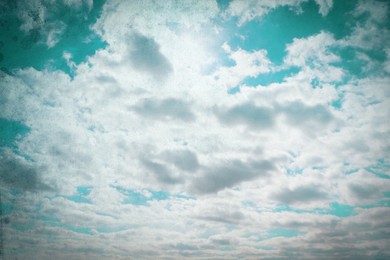 Image of View of beautiful sky with clouds. Retro style filter 