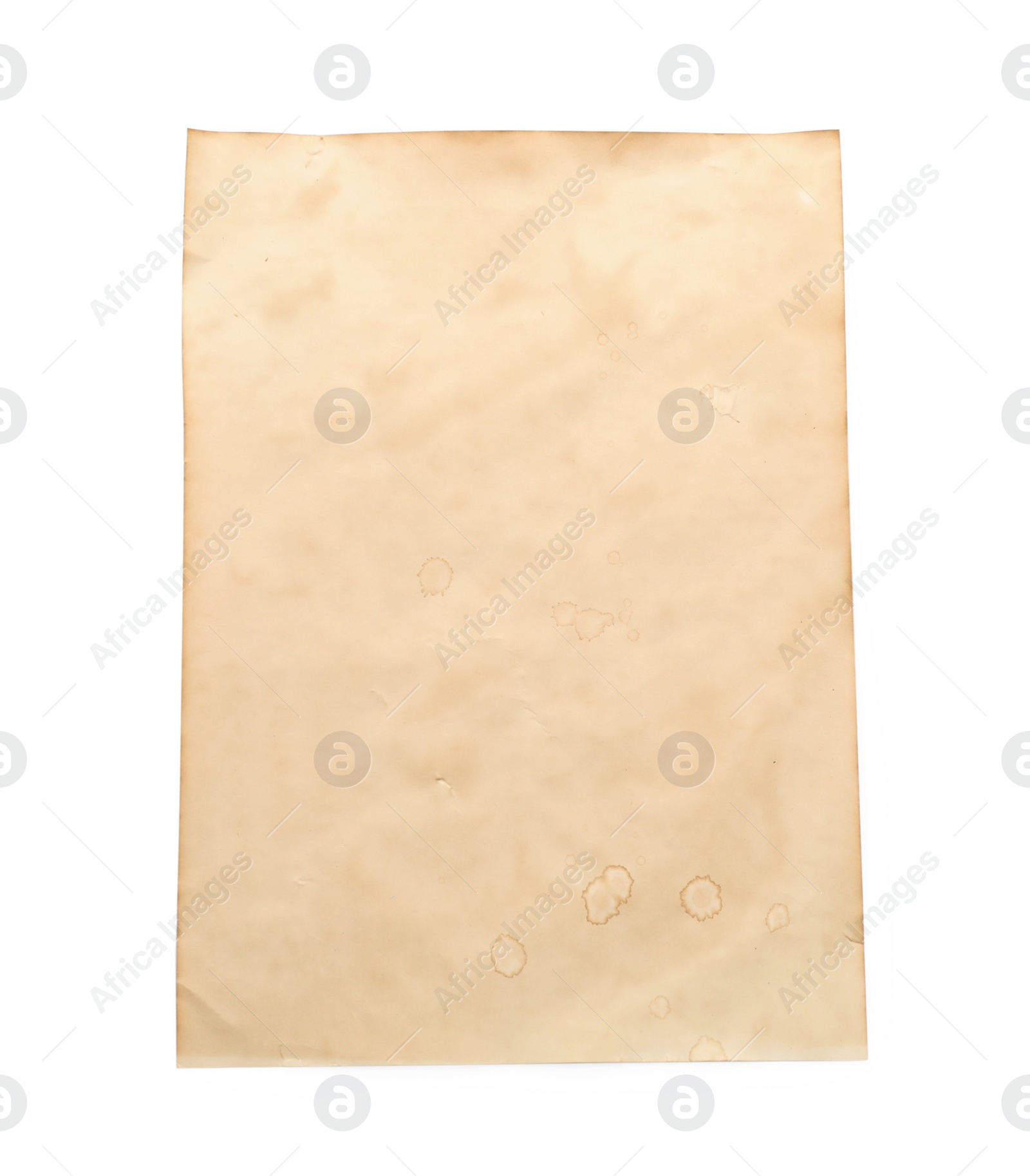 Photo of Sheet of old parchment paper isolated on white, top view. Space for design