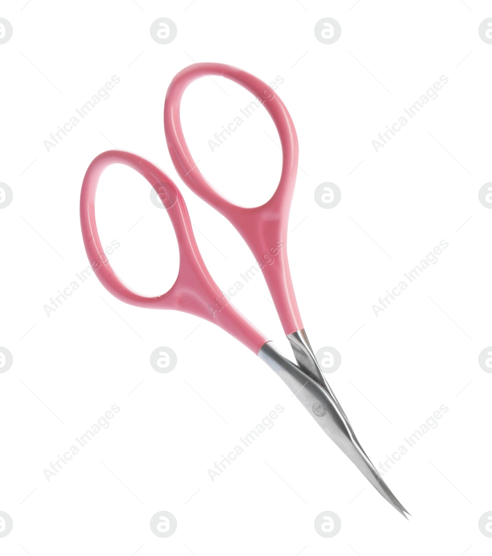 Photo of Pair of nail scissors on white background