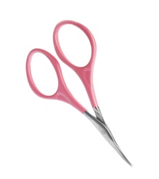 Photo of Pair of nail scissors on white background