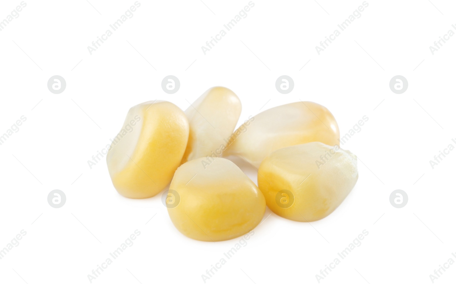 Photo of Tasty fresh corn kernels on white background