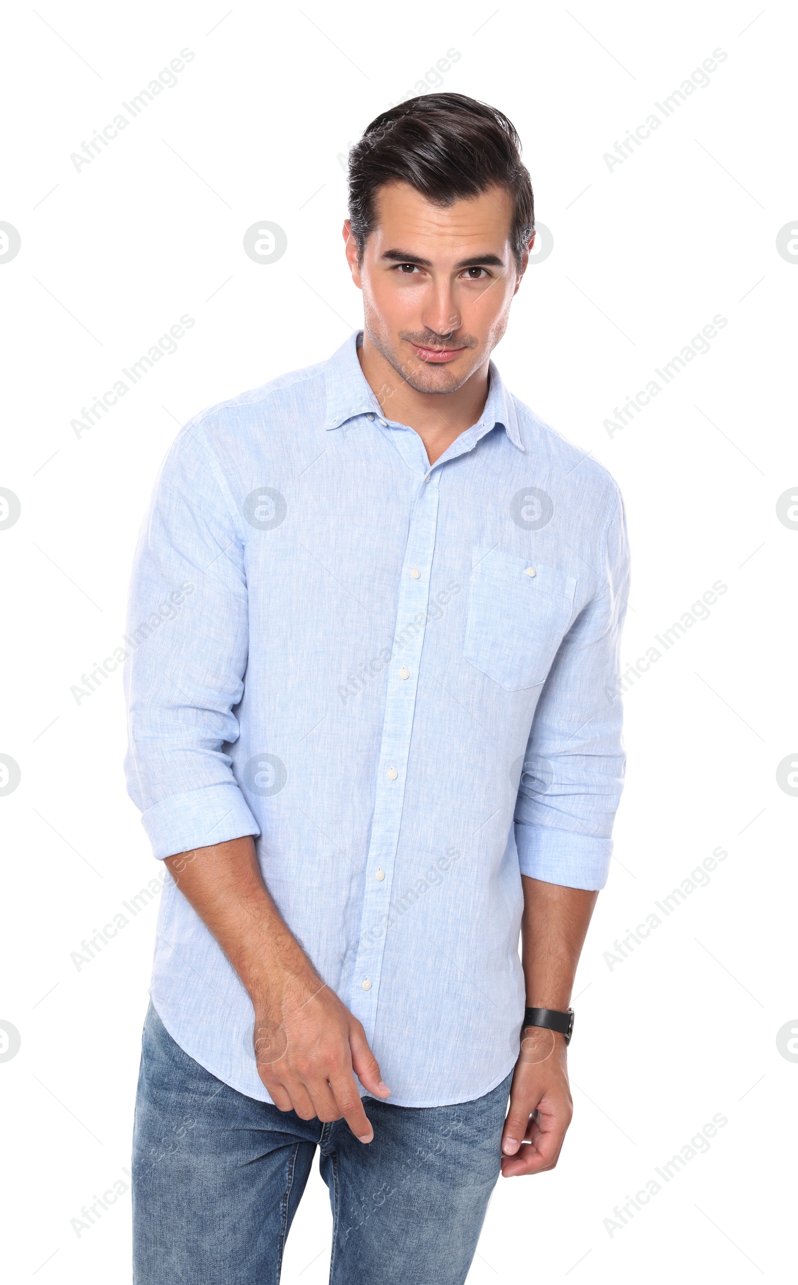 Photo of Portrait of handsome young man on white background