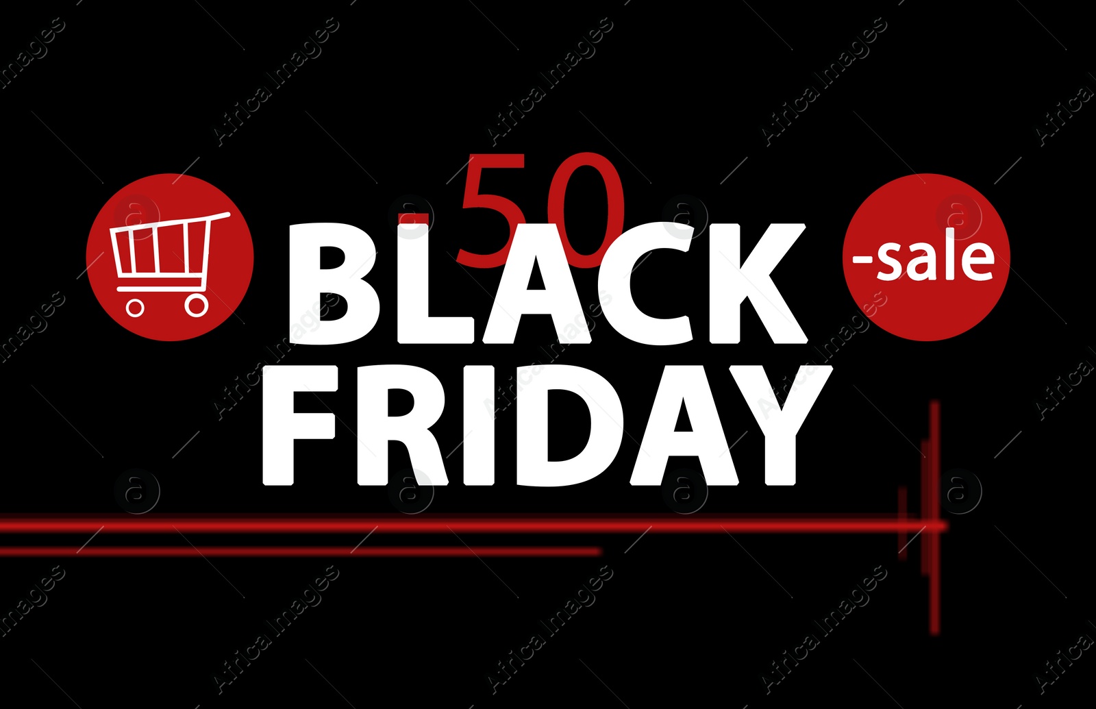 Illustration of Text BLACK FRIDAY and shopping icons on dark background