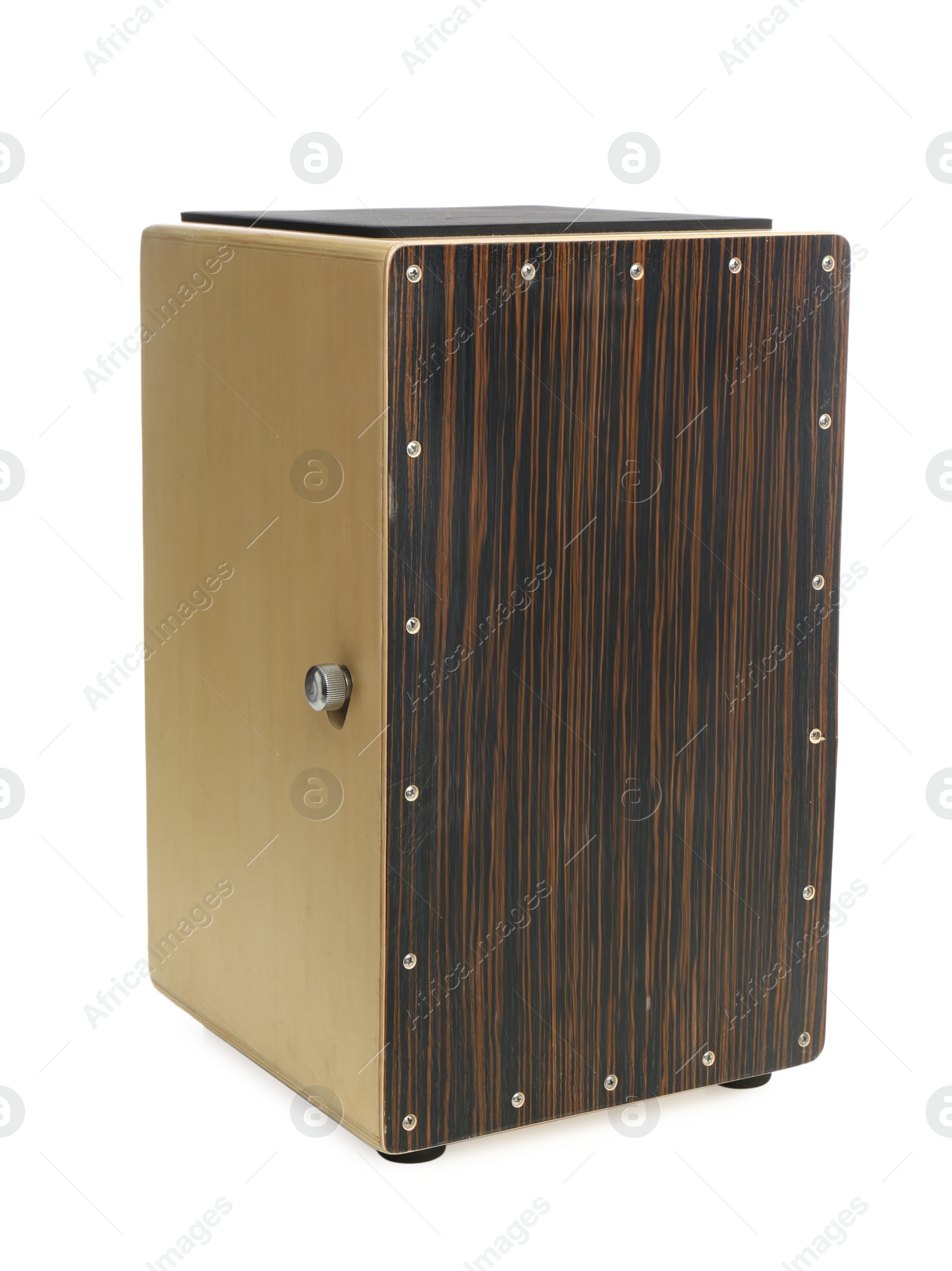 Photo of Cajon isolated on white. Percussion musical instrument