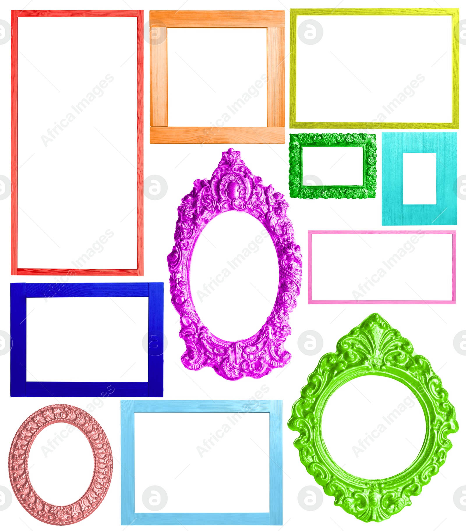 Image of Collage with bright frames on white background