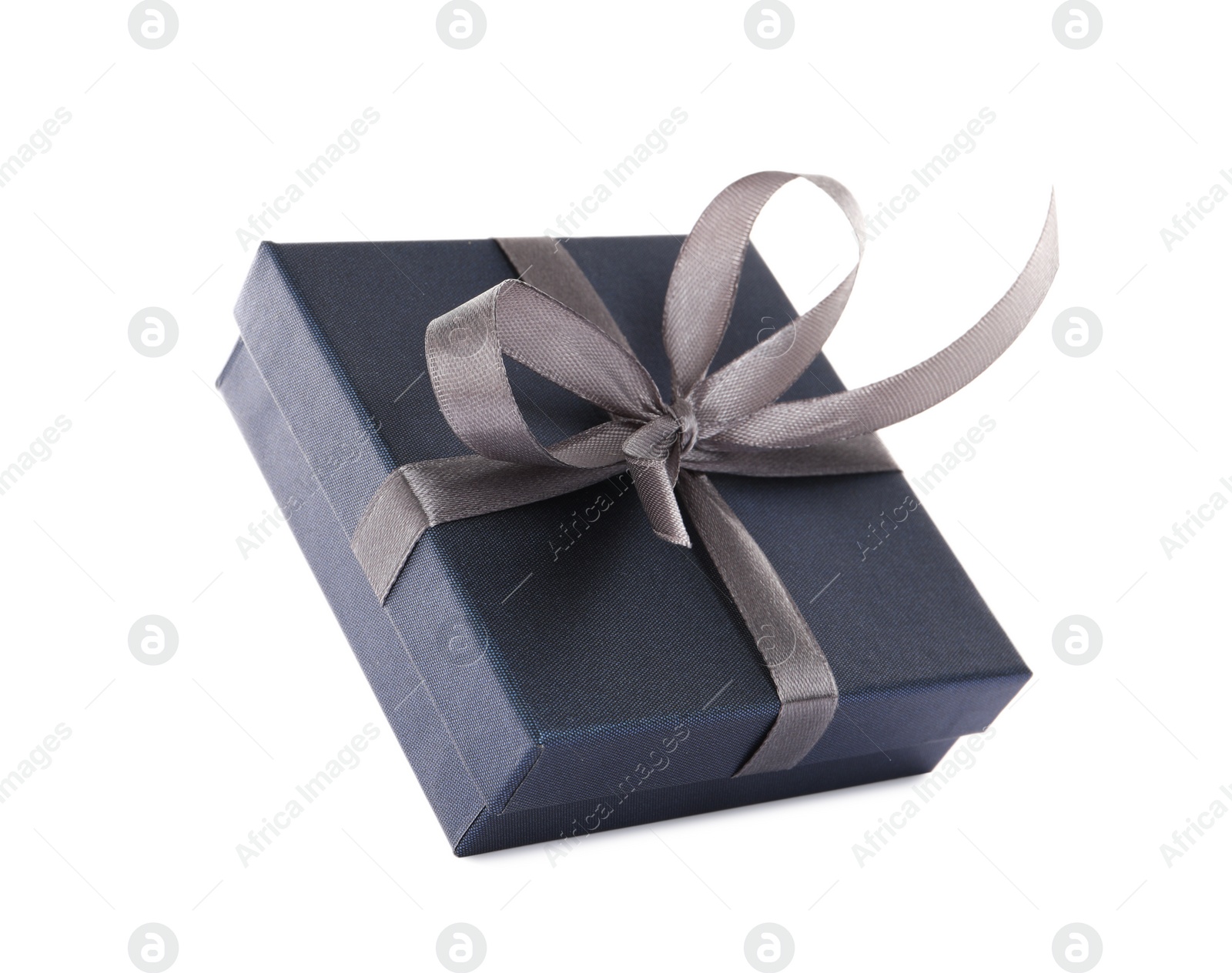 Photo of Dark gift box with ribbon and bow on white background