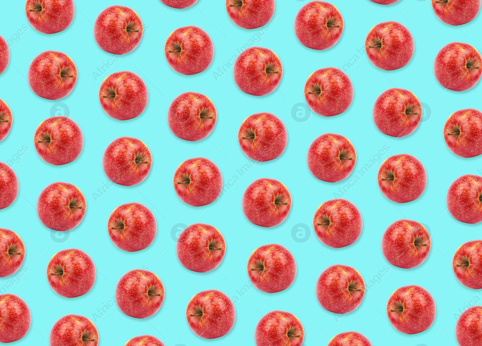 Image of Pattern of red apples on light blue background