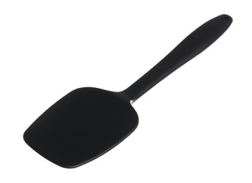 Photo of One black spatula isolated on white. Kitchen utensil