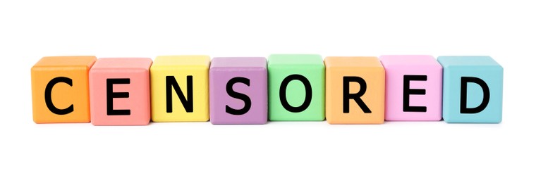 Photo of Colorful cubes with word Censored on white background