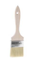 Photo of One paint brush with wooden handle isolated on white