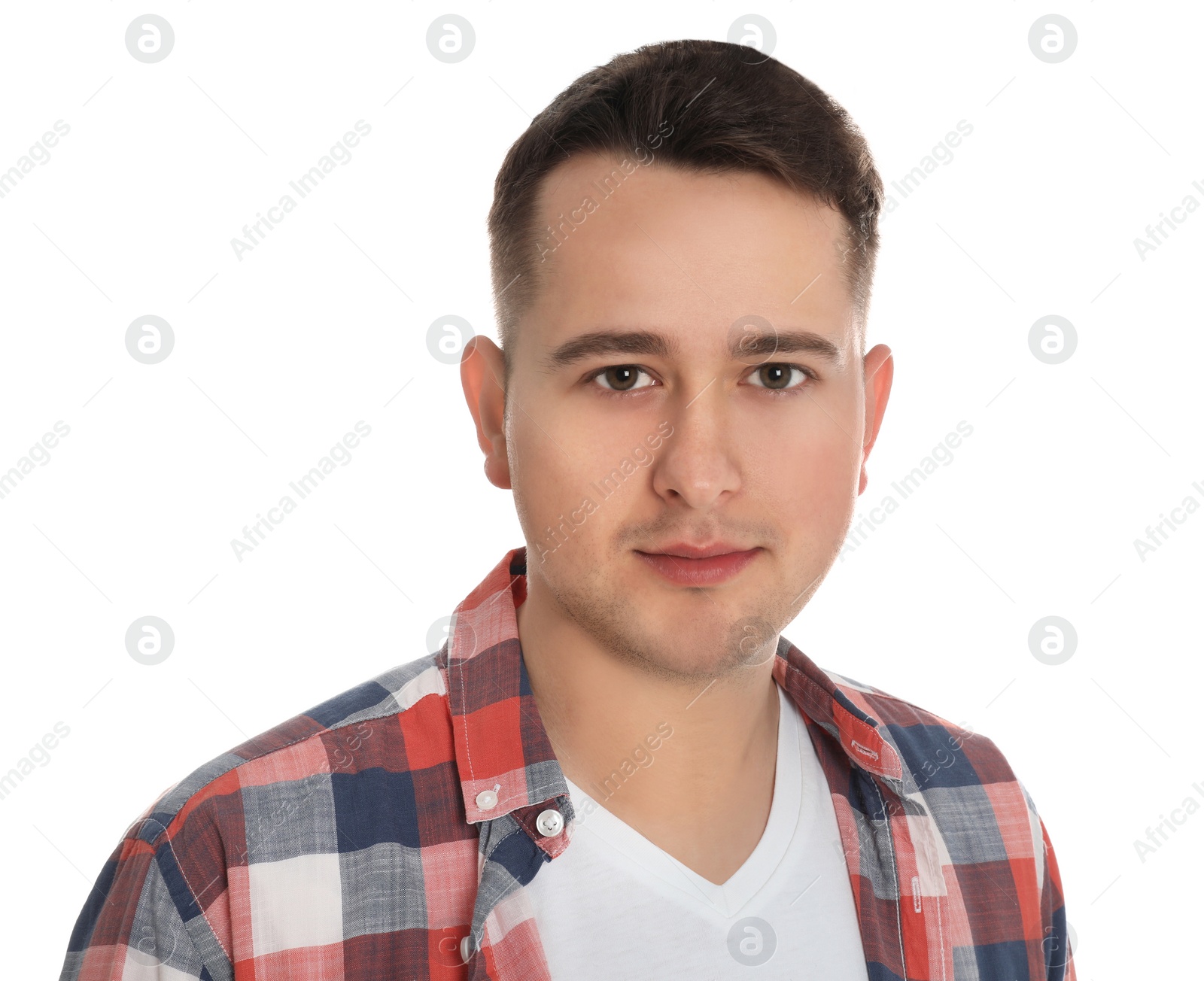 Photo of Portrait of young man on white background