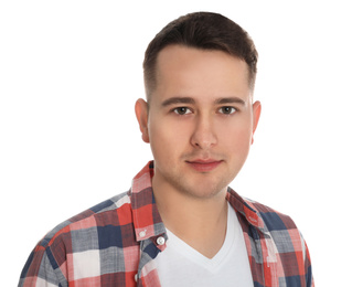 Photo of Portrait of young man on white background