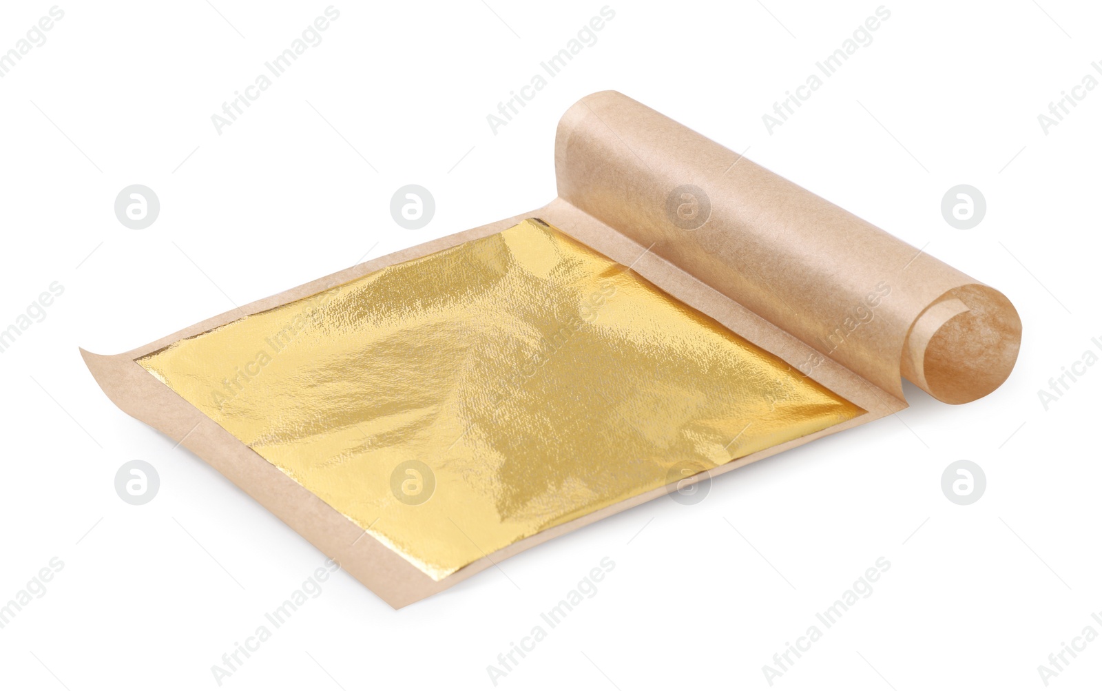 Photo of One edible gold leaf sheet isolated on white