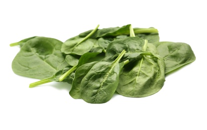 Pile of fresh spinach leaves isolated on white