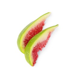 Photo of Slices of fresh green fig isolated on white, top view