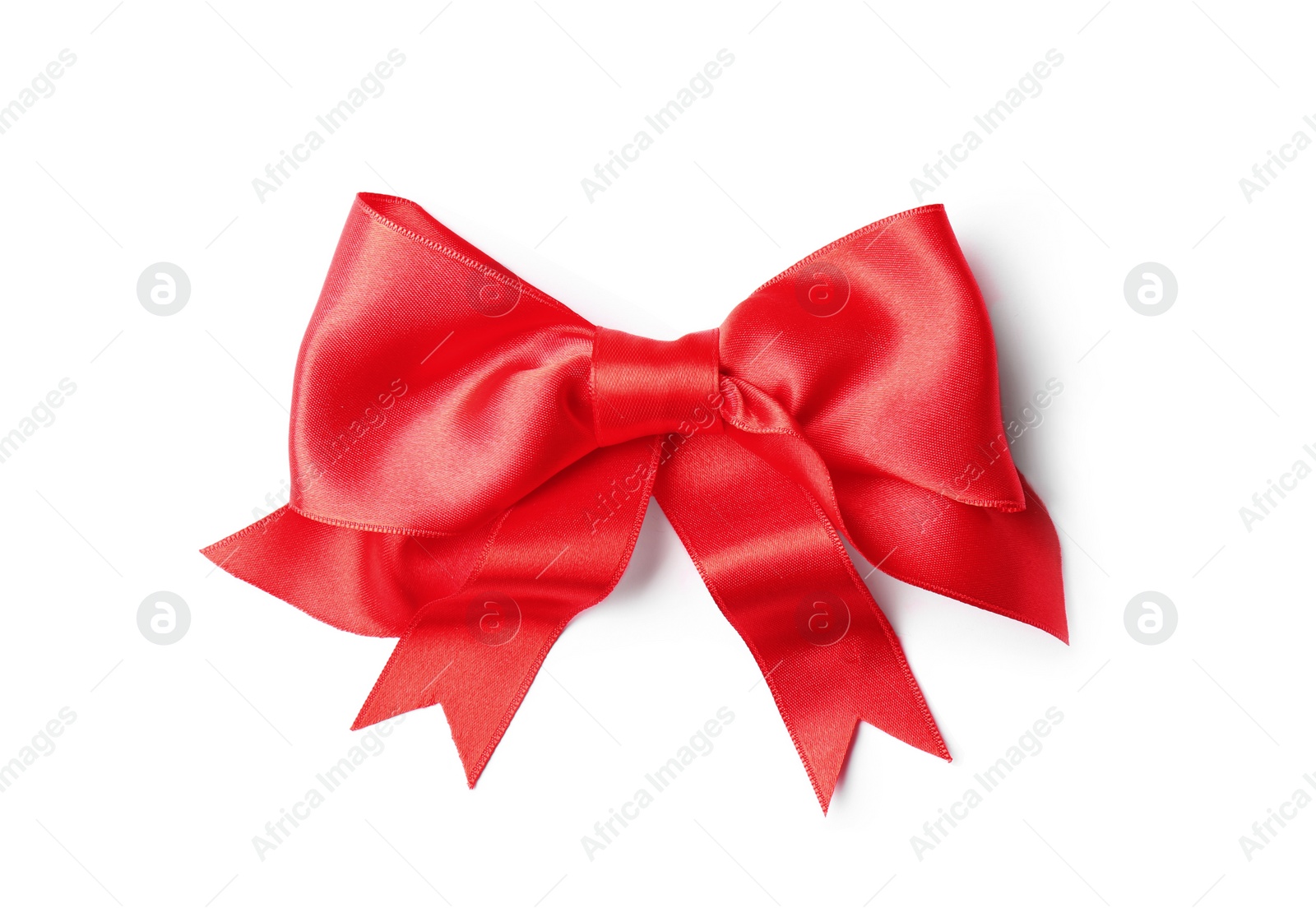 Photo of Beautiful red ribbon bow on white background. Festive decoration