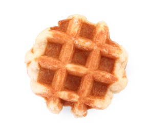 One delicious Belgian waffle isolated on white, top view