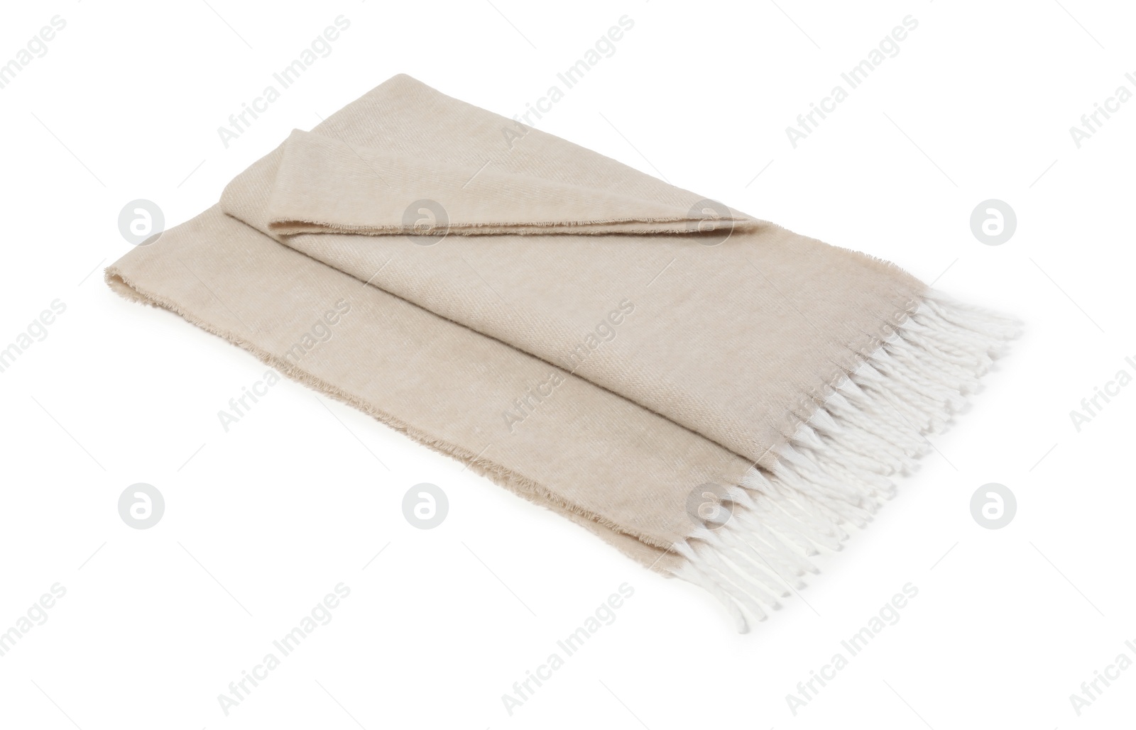 Photo of One beautiful beige blanket isolated on white